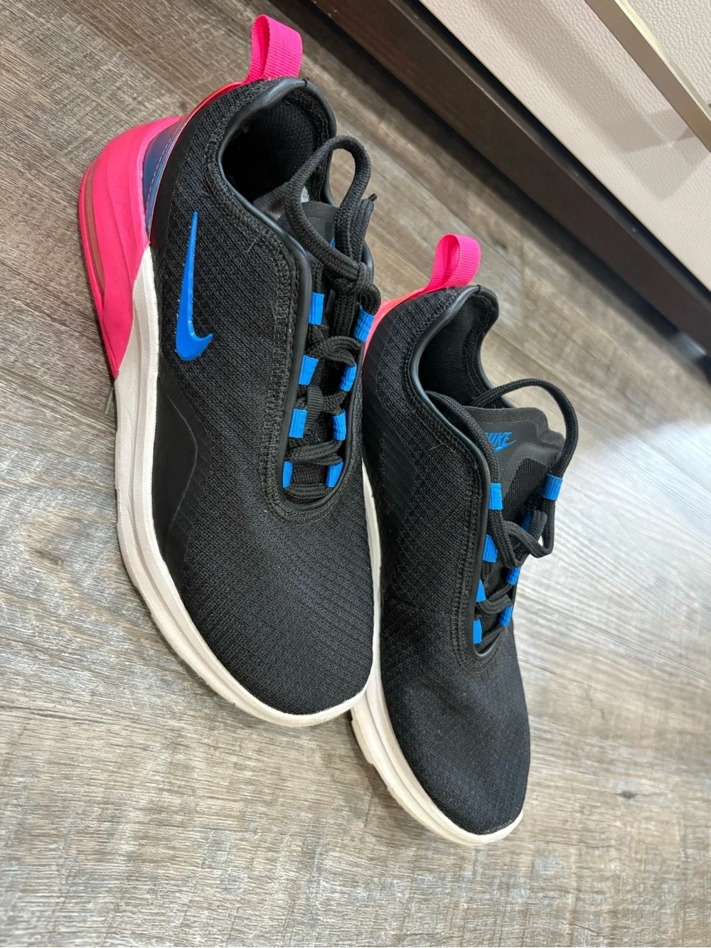 Nike Women's Black Slip-On Athletic Sneakers with Blue Swoosh & Pink Heel